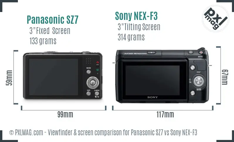 Panasonic SZ7 vs Sony NEX-F3 Screen and Viewfinder comparison