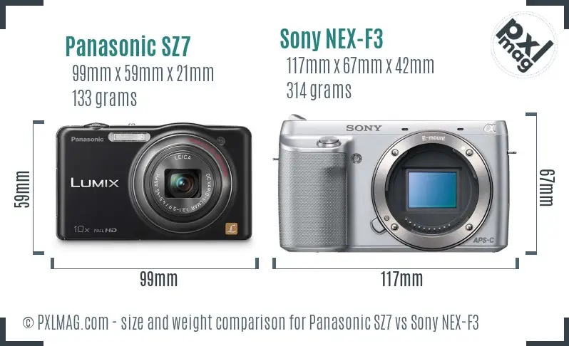 Panasonic SZ7 vs Sony NEX-F3 size comparison