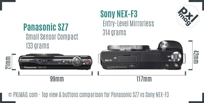 Panasonic SZ7 vs Sony NEX-F3 top view buttons comparison