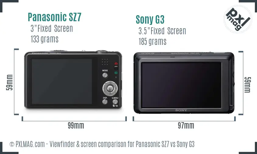 Panasonic SZ7 vs Sony G3 Screen and Viewfinder comparison