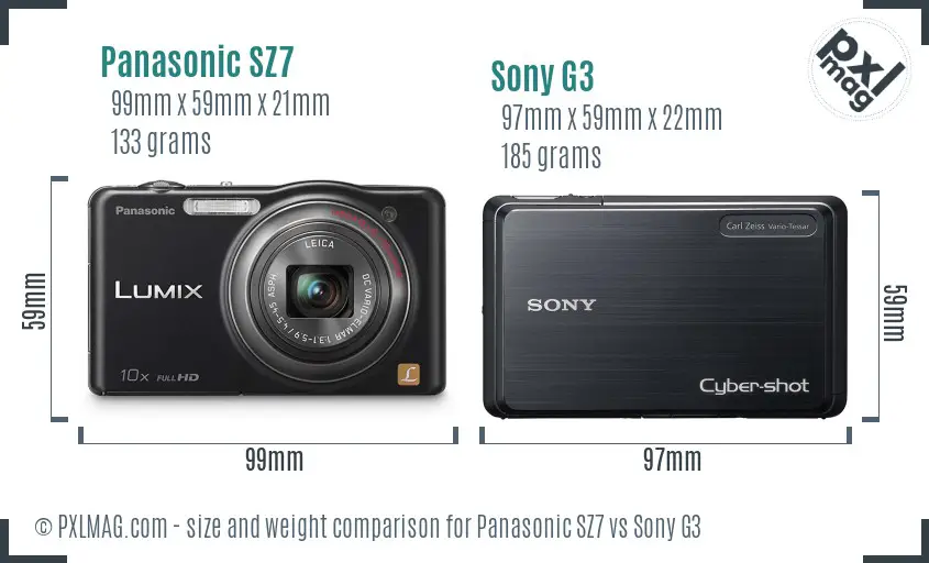 Panasonic SZ7 vs Sony G3 size comparison