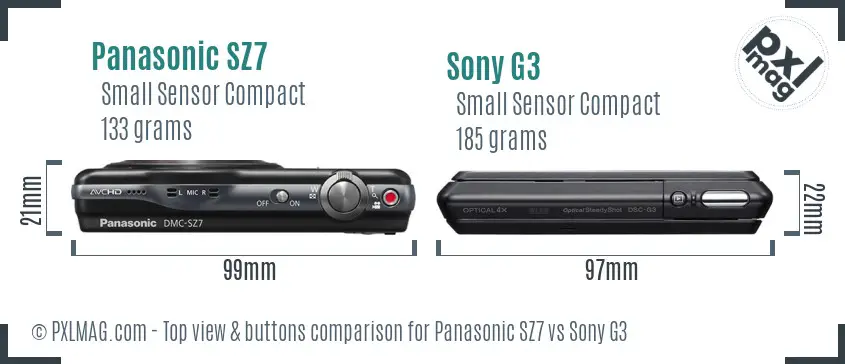 Panasonic SZ7 vs Sony G3 top view buttons comparison