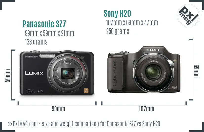 Panasonic SZ7 vs Sony H20 size comparison