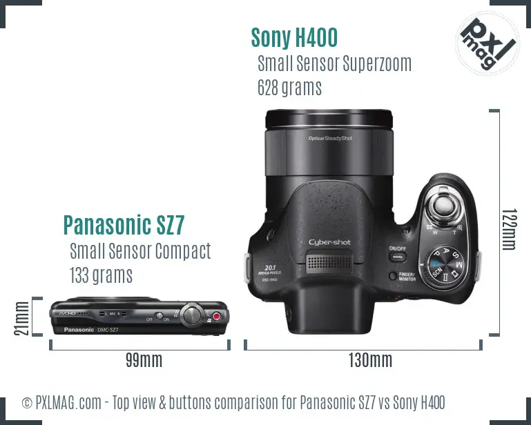 Panasonic SZ7 vs Sony H400 top view buttons comparison