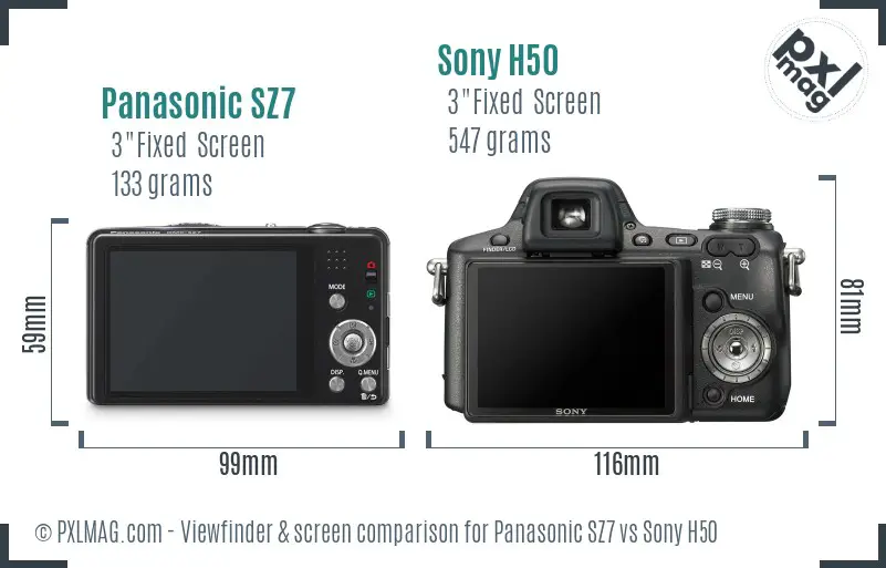 Panasonic SZ7 vs Sony H50 Screen and Viewfinder comparison