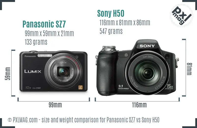 Panasonic SZ7 vs Sony H50 size comparison