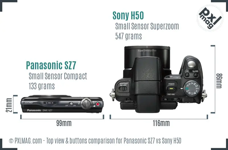 Panasonic SZ7 vs Sony H50 top view buttons comparison