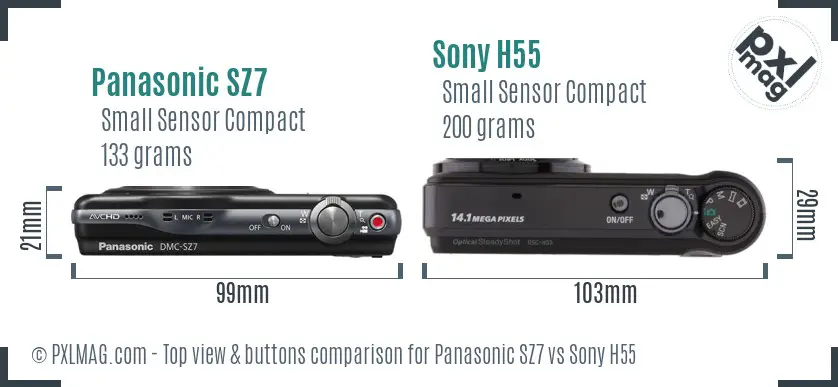 Panasonic SZ7 vs Sony H55 top view buttons comparison