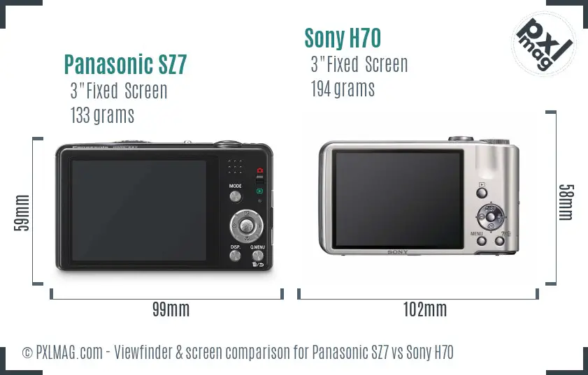 Panasonic SZ7 vs Sony H70 Screen and Viewfinder comparison