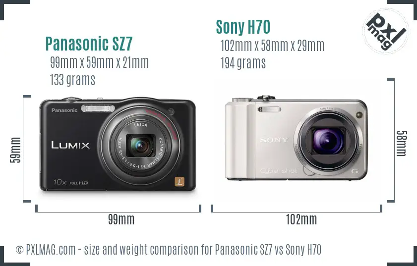 Panasonic SZ7 vs Sony H70 size comparison