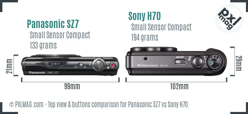 Panasonic SZ7 vs Sony H70 top view buttons comparison