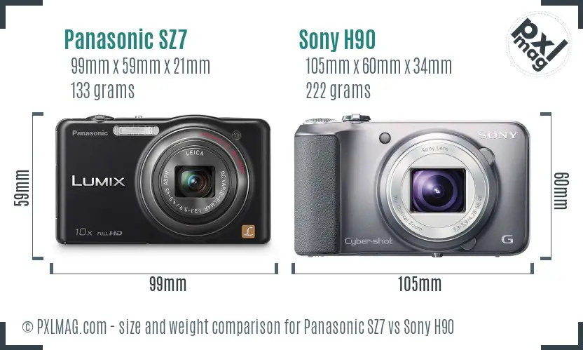 Panasonic SZ7 vs Sony H90 size comparison Panasonic SZ7 vs Sony H90 size comparison
