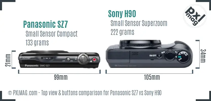 Panasonic SZ7 vs Sony H90 top view buttons comparison Panasonic SZ7 vs Sony H90 top view buttons comparison