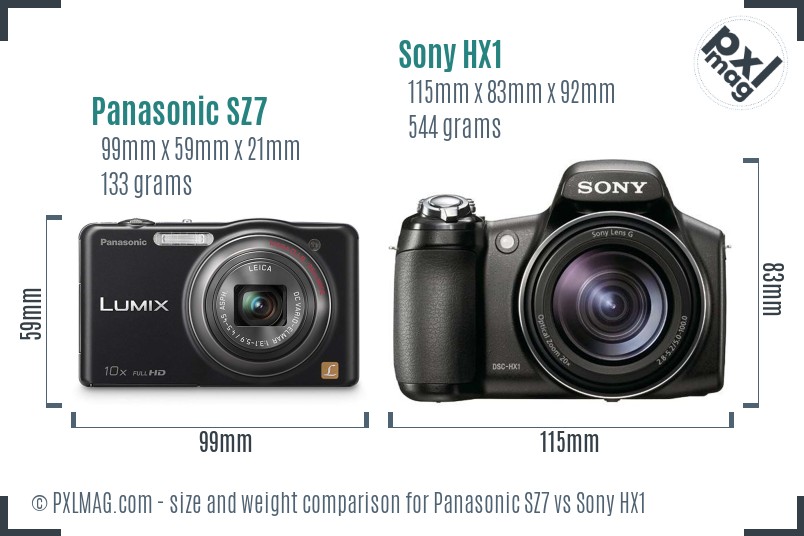 Panasonic SZ7 vs Sony HX1 size comparison