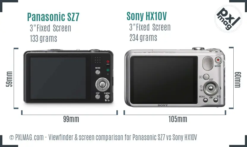 Panasonic SZ7 vs Sony HX10V Screen and Viewfinder comparison