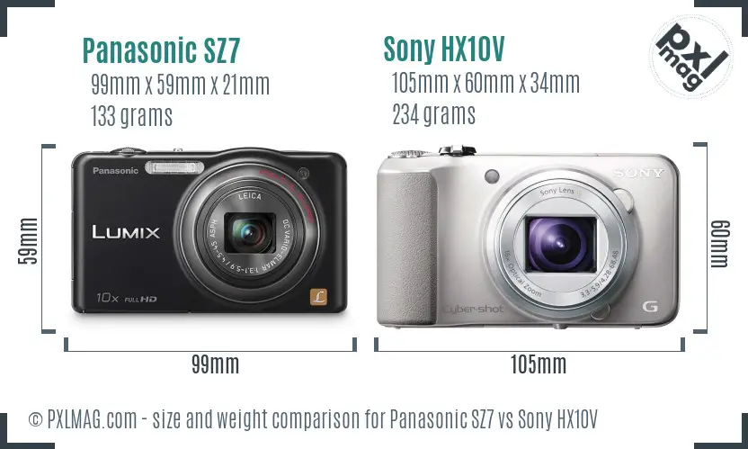 Panasonic SZ7 vs Sony HX10V size comparison