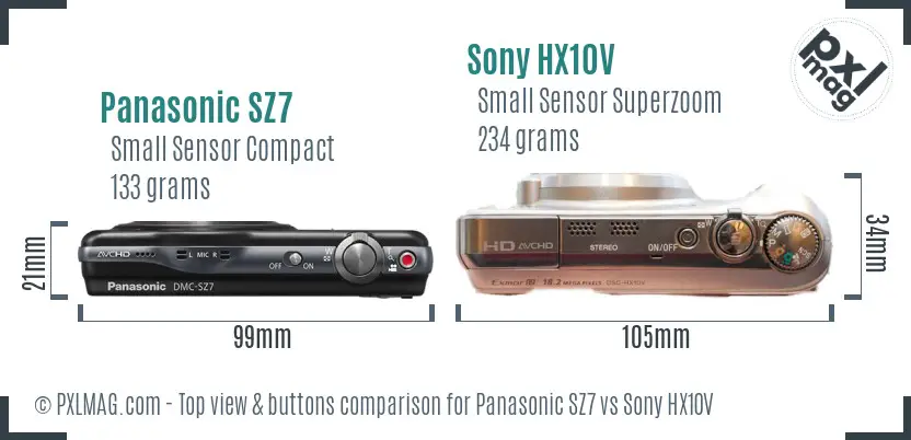Panasonic SZ7 vs Sony HX10V top view buttons comparison