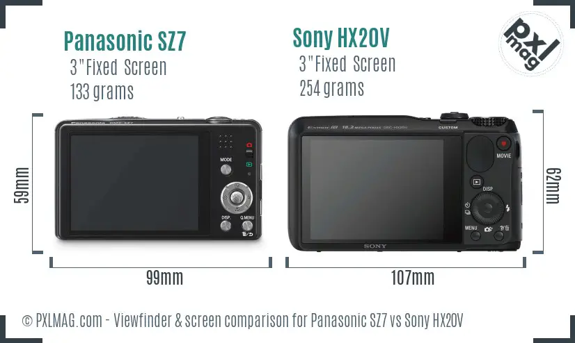 Panasonic SZ7 vs Sony HX20V Screen and Viewfinder comparison