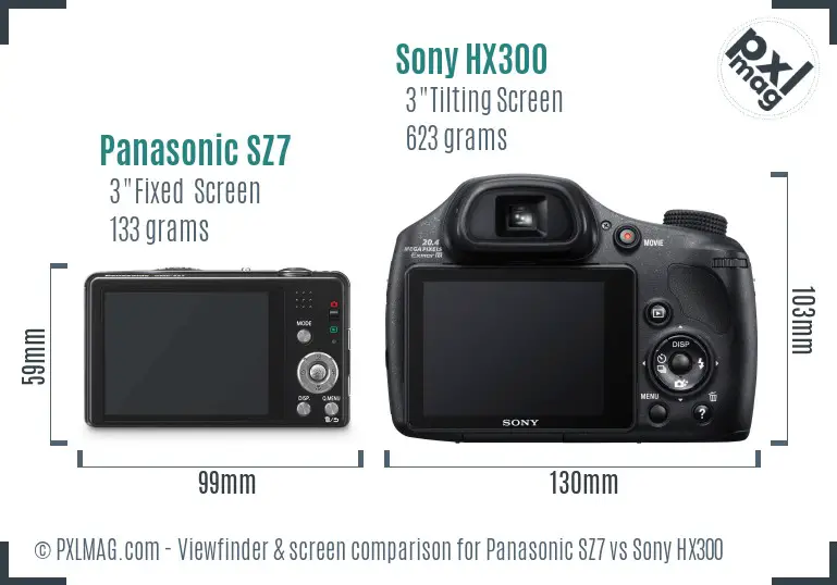 Panasonic SZ7 vs Sony HX300 Screen and Viewfinder comparison