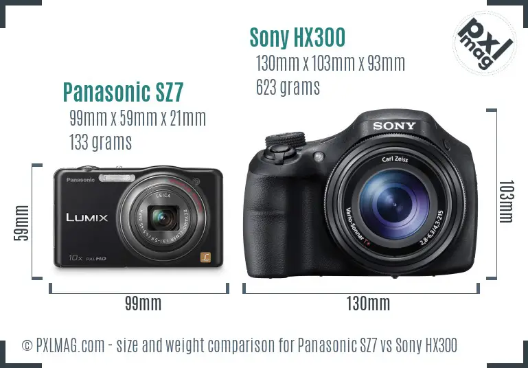 Panasonic SZ7 vs Sony HX300 size comparison