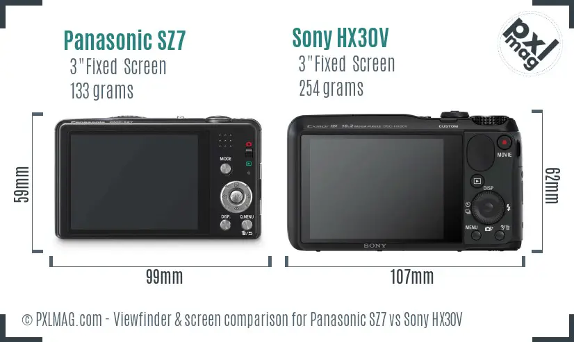 Panasonic SZ7 vs Sony HX30V Screen and Viewfinder comparison