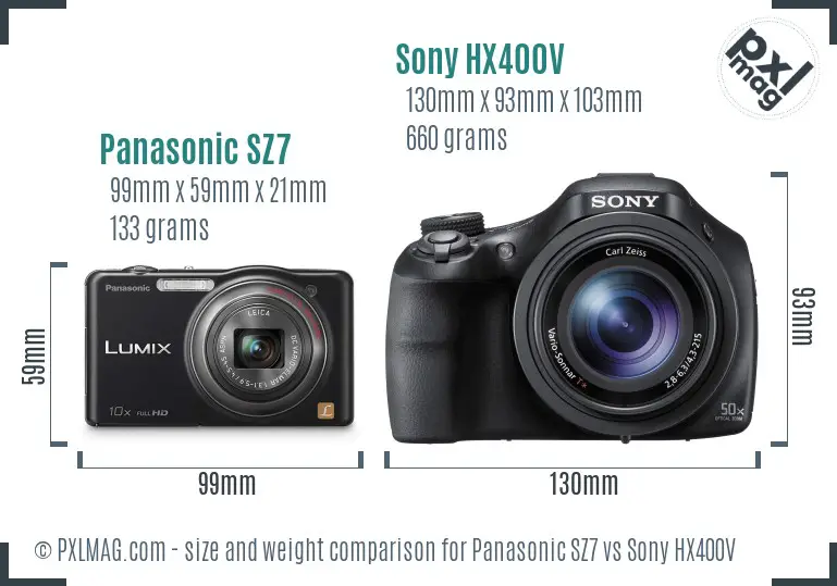 Panasonic SZ7 vs Sony HX400V size comparison Panasonic SZ7 vs Sony HX400V size comparison