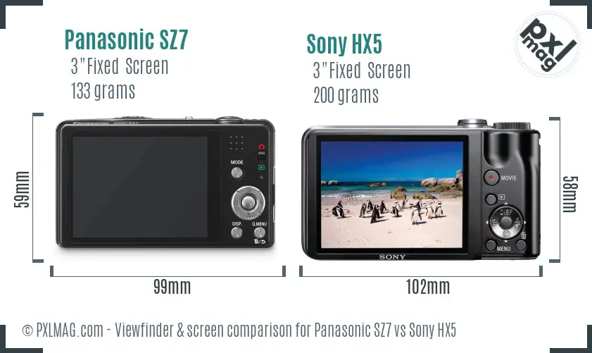 Panasonic SZ7 vs Sony HX5 Screen and Viewfinder comparison