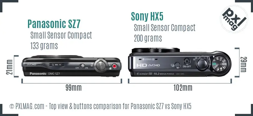 Panasonic SZ7 vs Sony HX5 top view buttons comparison