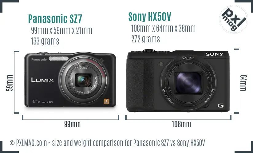 Panasonic SZ7 vs Sony HX50V size comparison