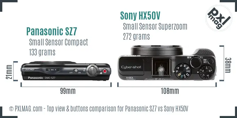 Panasonic SZ7 vs Sony HX50V top view buttons comparison