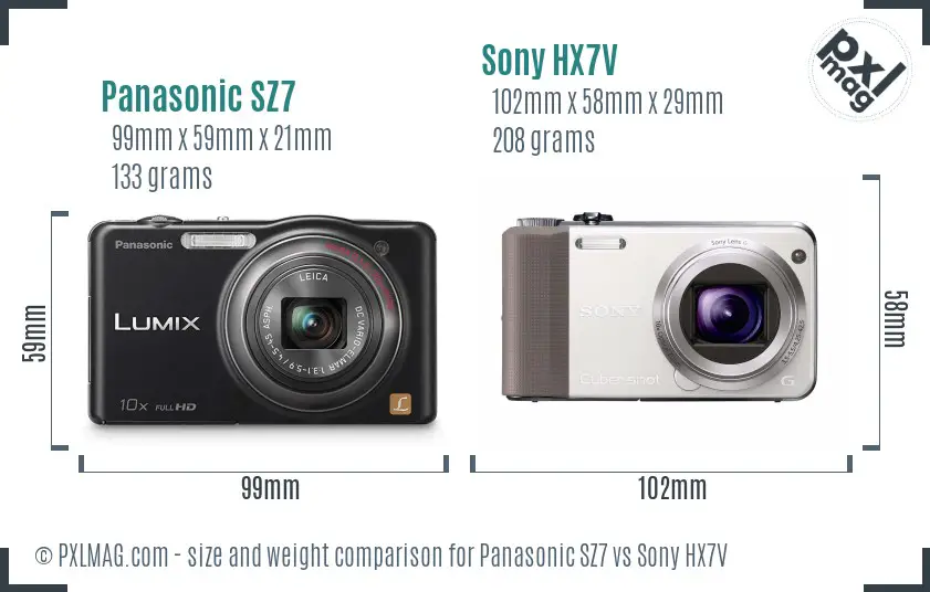 Panasonic SZ7 vs Sony HX7V size comparison