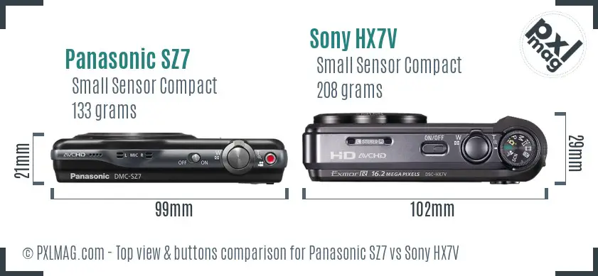 Panasonic SZ7 vs Sony HX7V top view buttons comparison