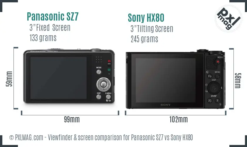 Panasonic SZ7 vs Sony HX80 Screen and Viewfinder comparison