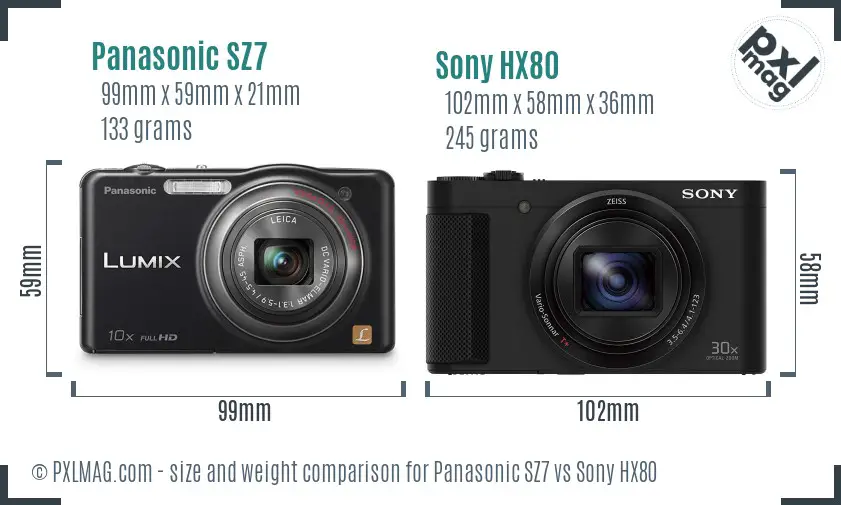 Panasonic SZ7 vs Sony HX80 size comparison