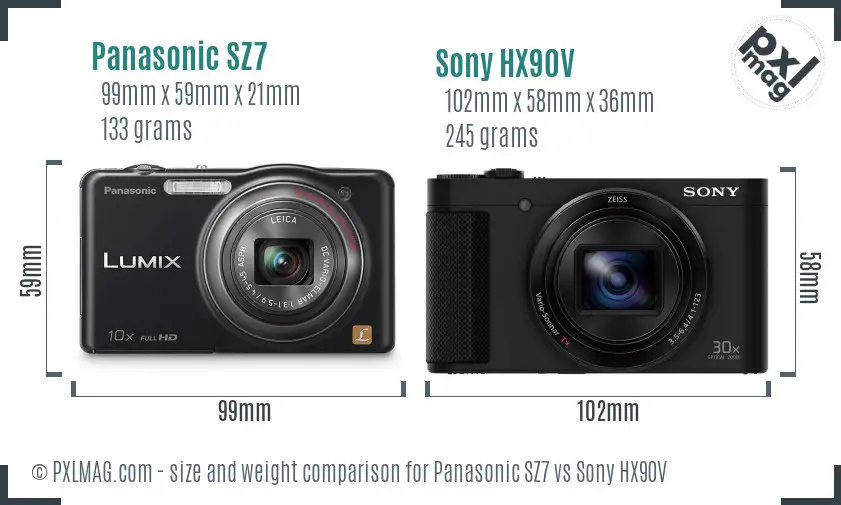 Panasonic SZ7 vs Sony HX90V size comparison Panasonic SZ7 vs Sony HX90V size comparison