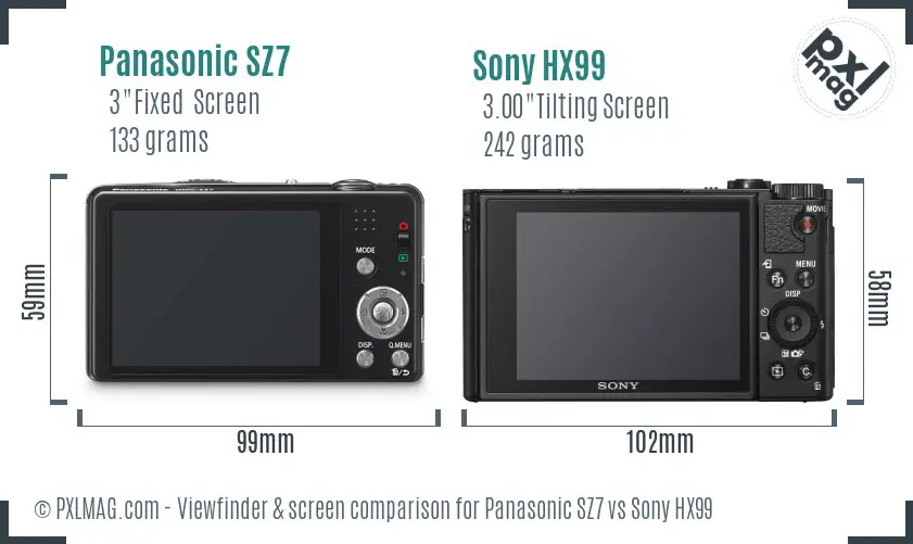 Panasonic SZ7 vs Sony HX99 Screen and Viewfinder comparison Panasonic SZ7 vs Sony HX99 Screen and Viewfinder comparison