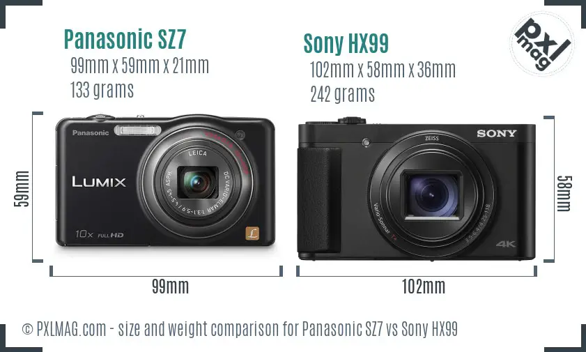 Panasonic SZ7 vs Sony HX99 size comparison Panasonic SZ7 vs Sony HX99 size comparison