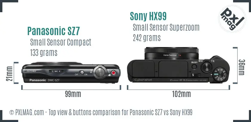 Panasonic SZ7 vs Sony HX99 top view buttons comparison Panasonic SZ7 vs Sony HX99 top view buttons comparison