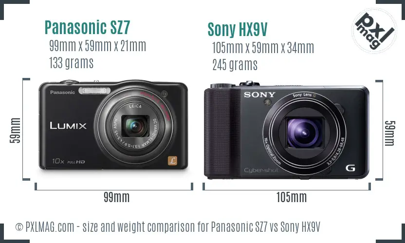 Panasonic SZ7 vs Sony HX9V size comparison Panasonic SZ7 vs Sony HX9V size comparison