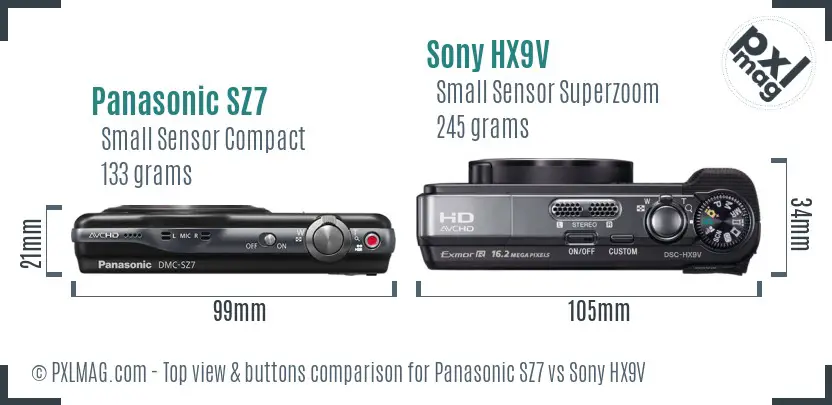 Panasonic SZ7 vs Sony HX9V top view buttons comparison Panasonic SZ7 vs Sony HX9V top view buttons comparison