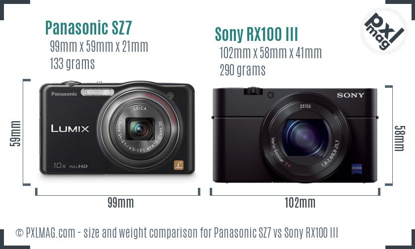 Panasonic SZ7 vs Sony RX100 III size comparison