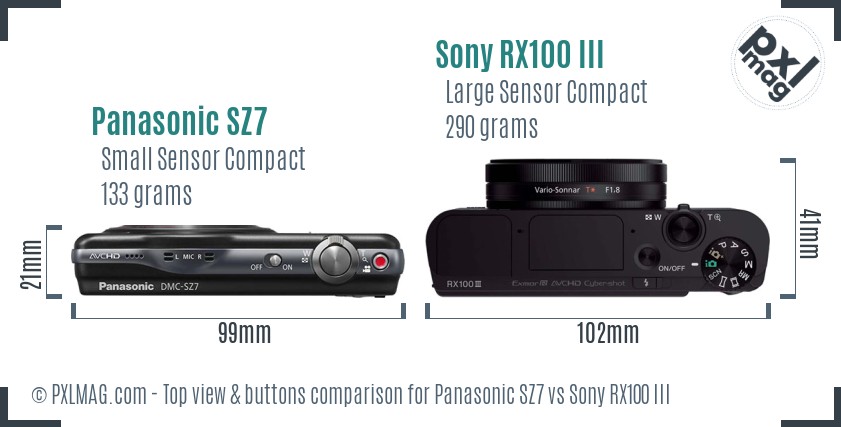 Panasonic SZ7 vs Sony RX100 III top view buttons comparison