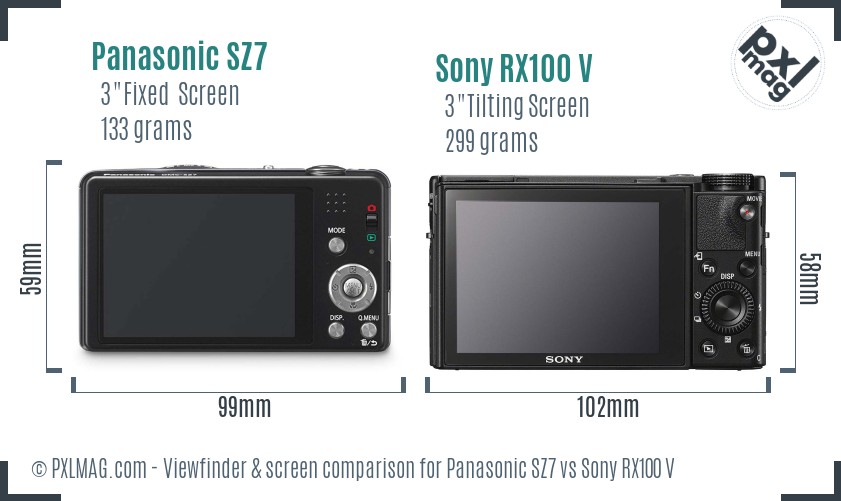 Panasonic SZ7 vs Sony RX100 V Screen and Viewfinder comparison
