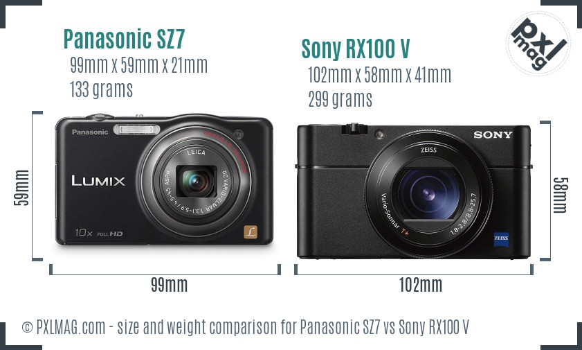 Panasonic SZ7 vs Sony RX100 V size comparison Panasonic SZ7 vs Sony RX100 V size comparison