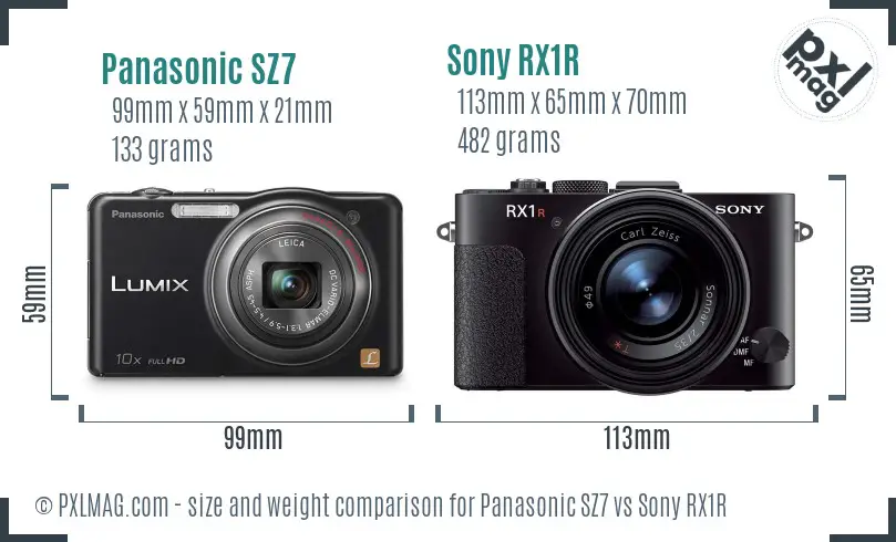 Panasonic SZ7 vs Sony RX1R size comparison