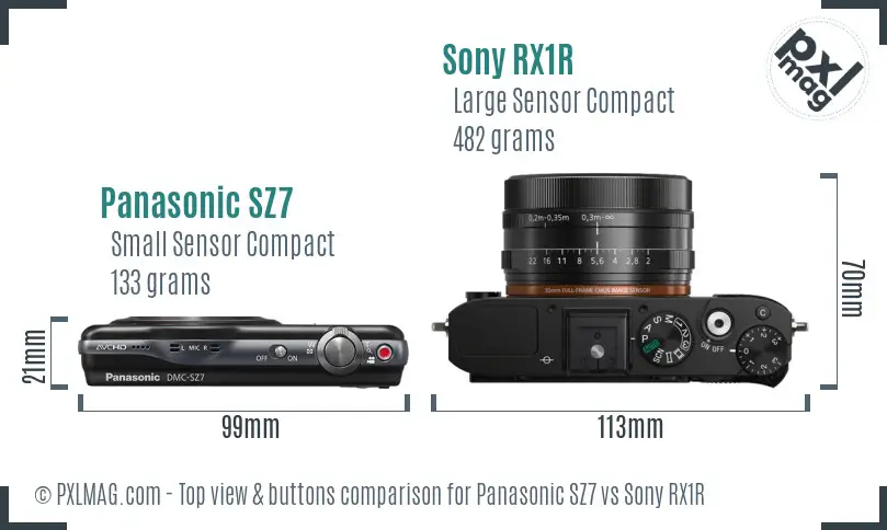 Panasonic SZ7 vs Sony RX1R top view buttons comparison