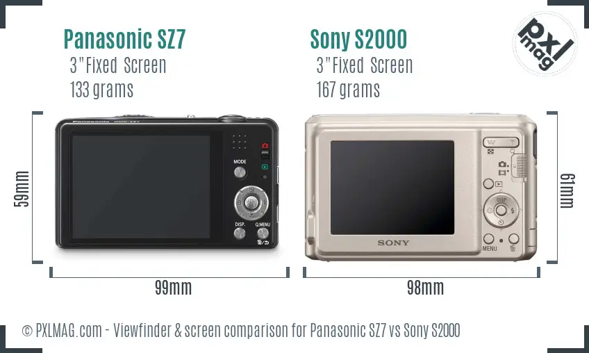 Panasonic SZ7 vs Sony S2000 Screen and Viewfinder comparison