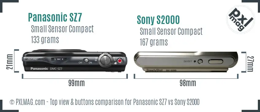 Panasonic SZ7 vs Sony S2000 top view buttons comparison