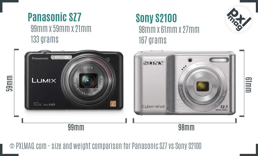 Panasonic SZ7 vs Sony S2100 size comparison Panasonic SZ7 vs Sony S2100 size comparison