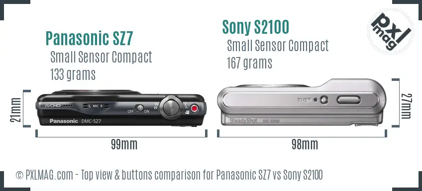 Panasonic SZ7 vs Sony S2100 top view buttons comparison Panasonic SZ7 vs Sony S2100 top view buttons comparison